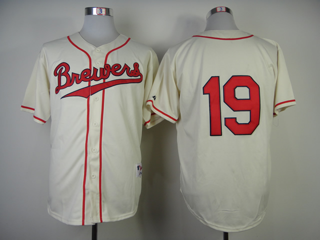 Men Milwaukee Brewers #19 Yount Cream MLB Jerseys->milwaukee brewers->MLB Jersey